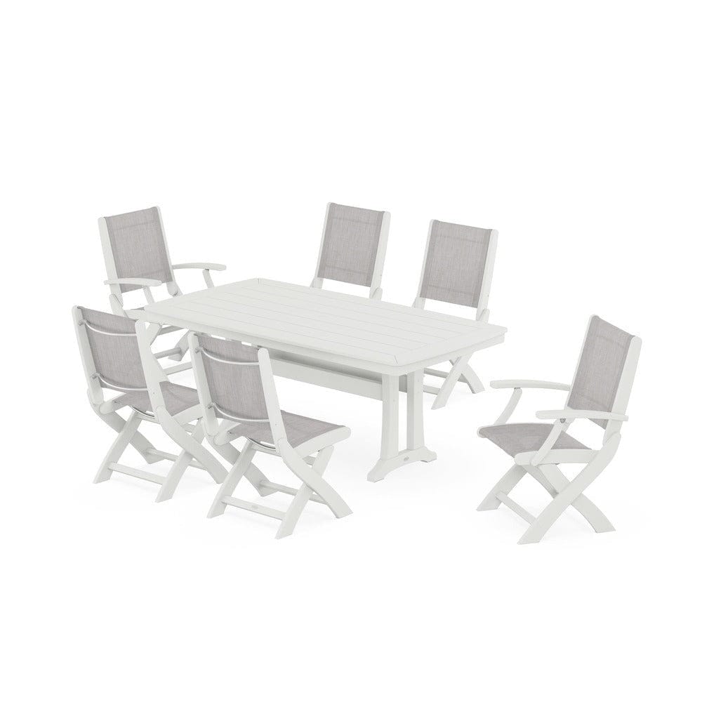 POLYWOOD® - Coastal Folding Chair 7-Piece Dining Set with Trestle Legs - PWS1037