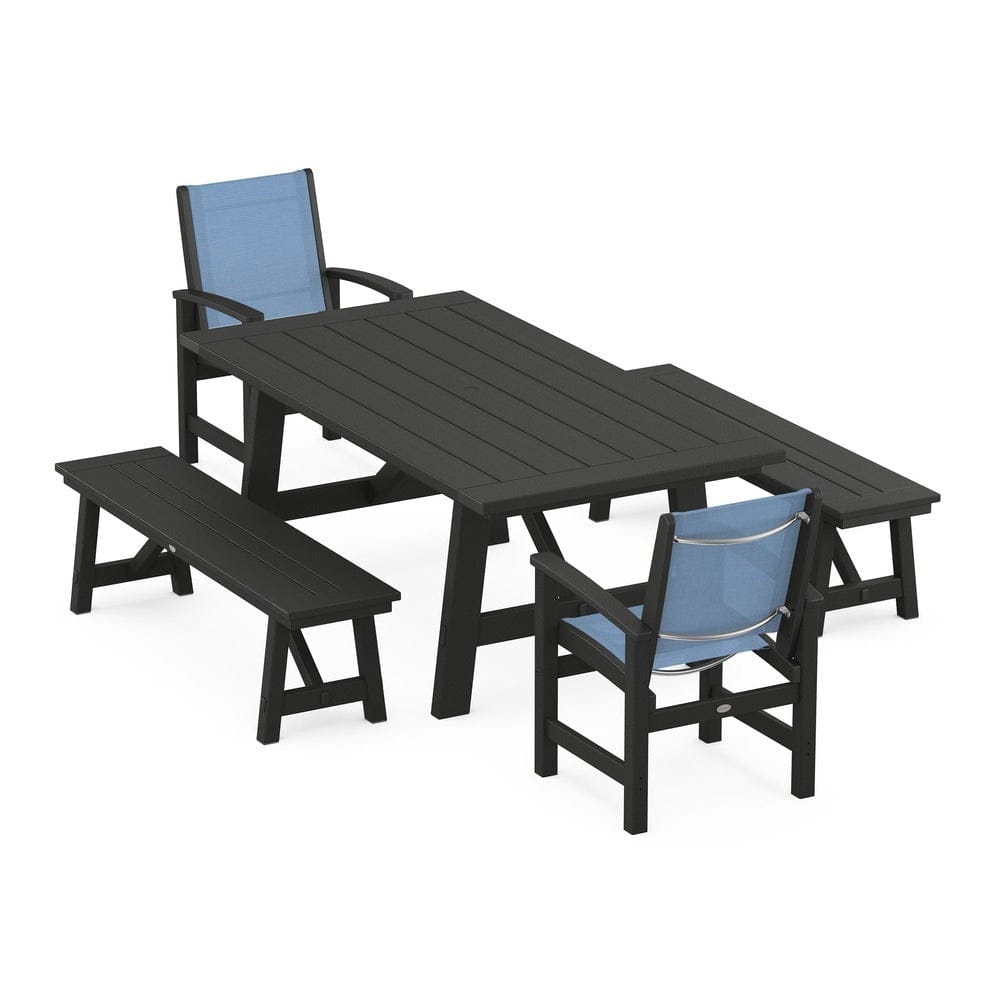 POLYWOOD® - Coastal 5-Piece Rustic Farmhouse Dining Set With Benches - PWS1077
