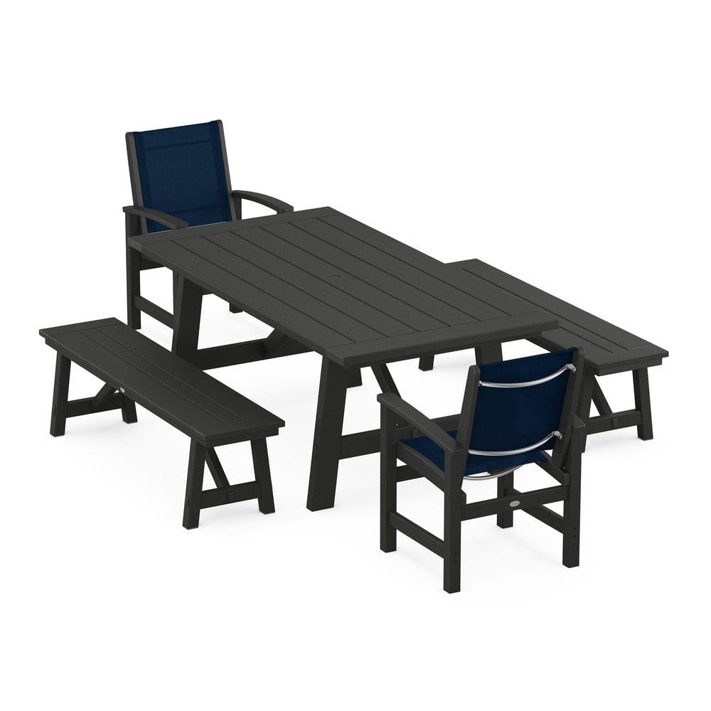 POLYWOOD® - Coastal 5-Piece Rustic Farmhouse Dining Set With Benches - PWS1077