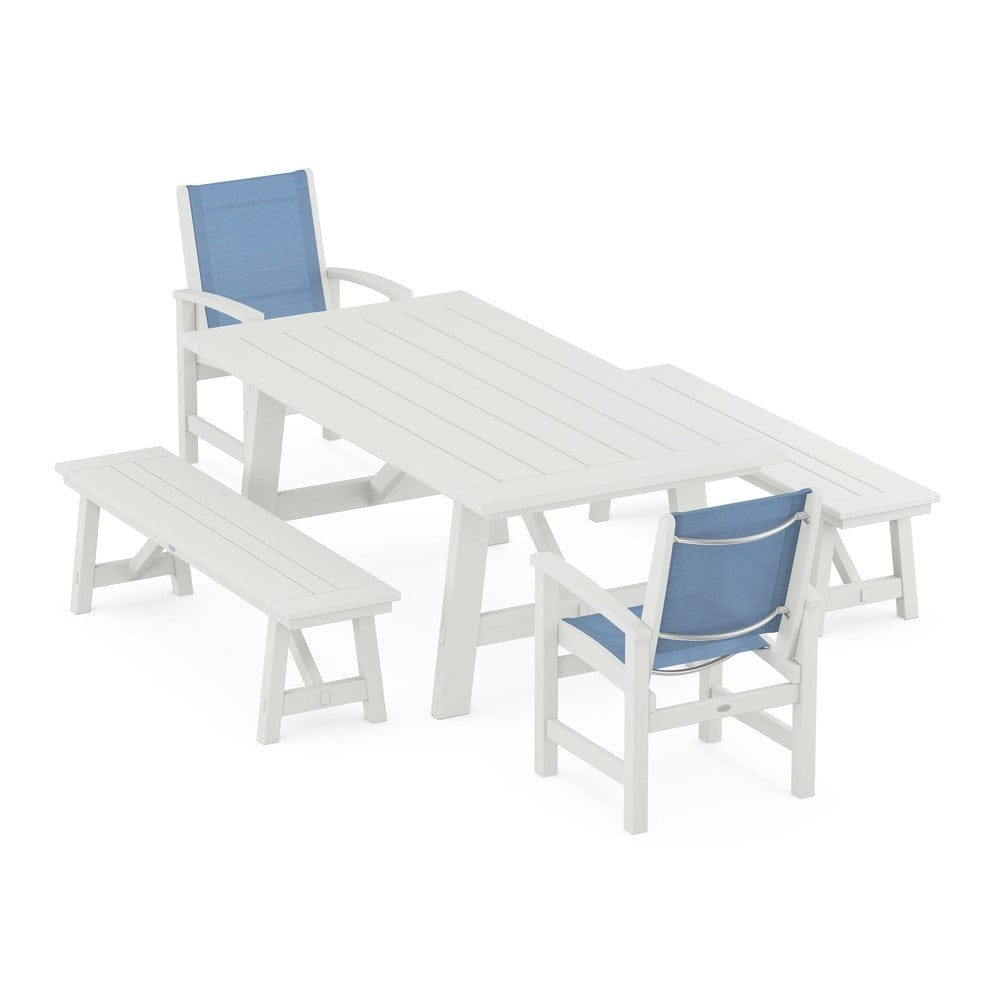 POLYWOOD® - Coastal 5-Piece Rustic Farmhouse Dining Set With Benches - PWS1077