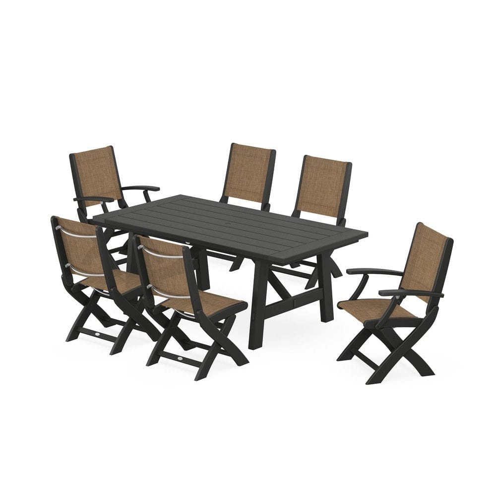 POLYWOOD® - Coastal Folding Chair 7-Piece Rustic Farmhouse Dining Set - PWS1078 Outdoor Furniture POLYWOOD®
