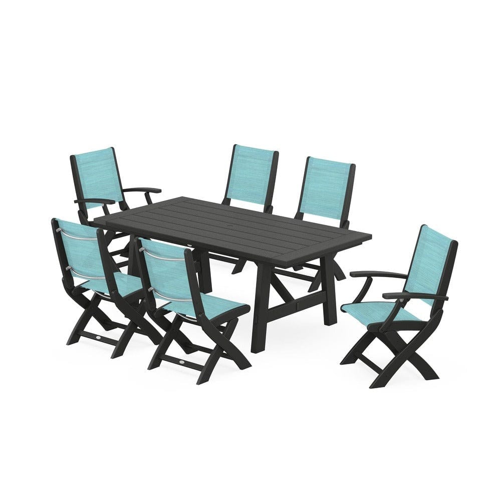 POLYWOOD® - Coastal Folding Chair 7-Piece Rustic Farmhouse Dining Set - PWS1078 Outdoor Furniture POLYWOOD®