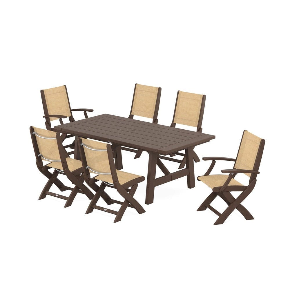 POLYWOOD® - Coastal Folding Chair 7-Piece Rustic Farmhouse Dining Set - PWS1078 Outdoor Furniture POLYWOOD®