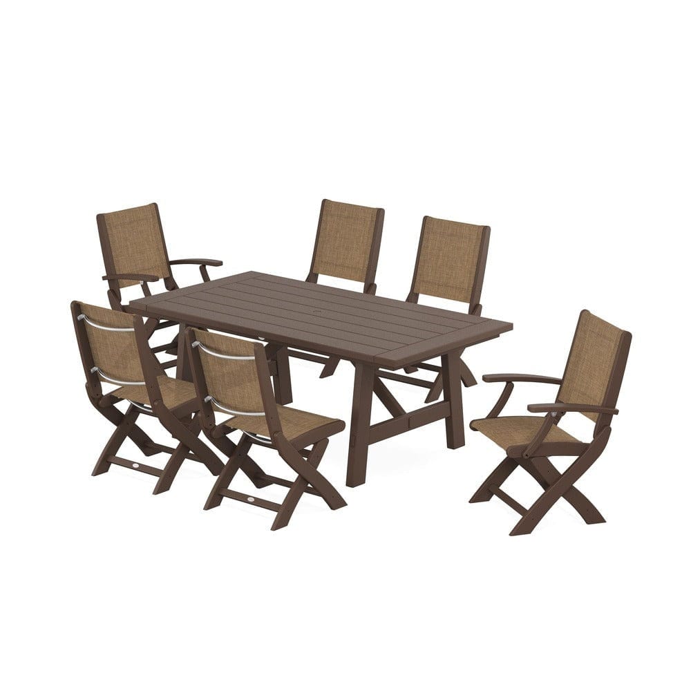 POLYWOOD® - Coastal Folding Chair 7-Piece Rustic Farmhouse Dining Set - PWS1078