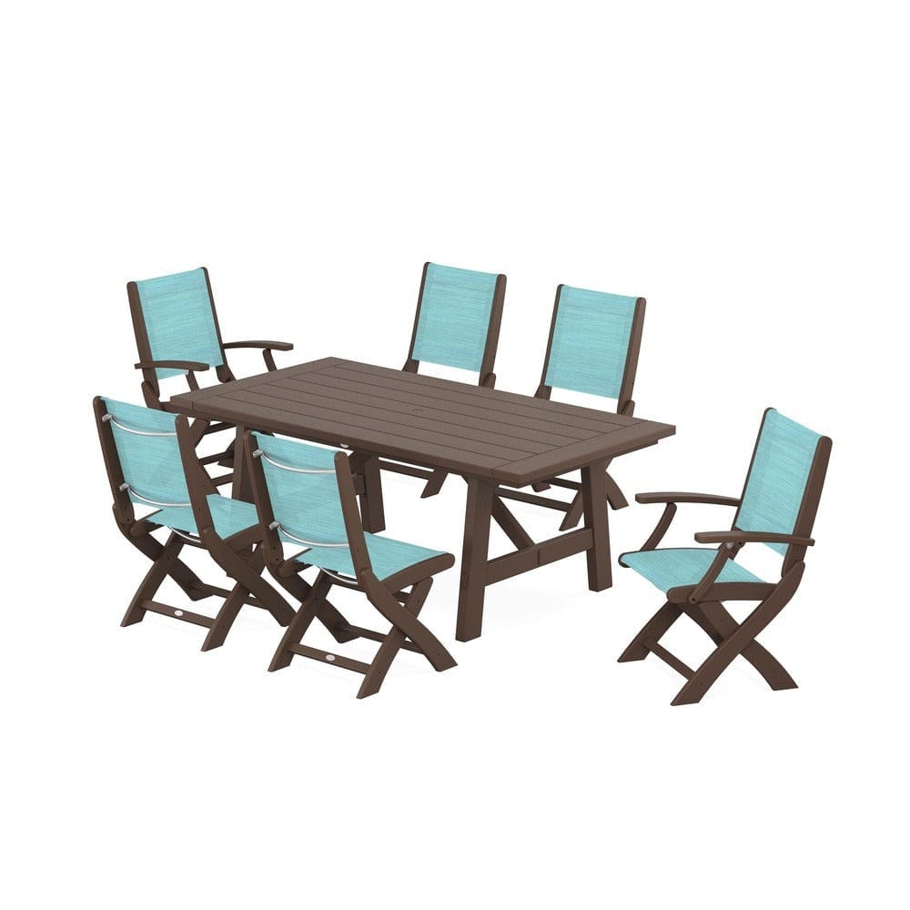 POLYWOOD® - Coastal Folding Chair 7-Piece Rustic Farmhouse Dining Set - PWS1078