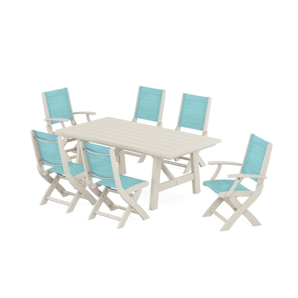 POLYWOOD® - Coastal Folding Chair 7-Piece Rustic Farmhouse Dining Set - PWS1078