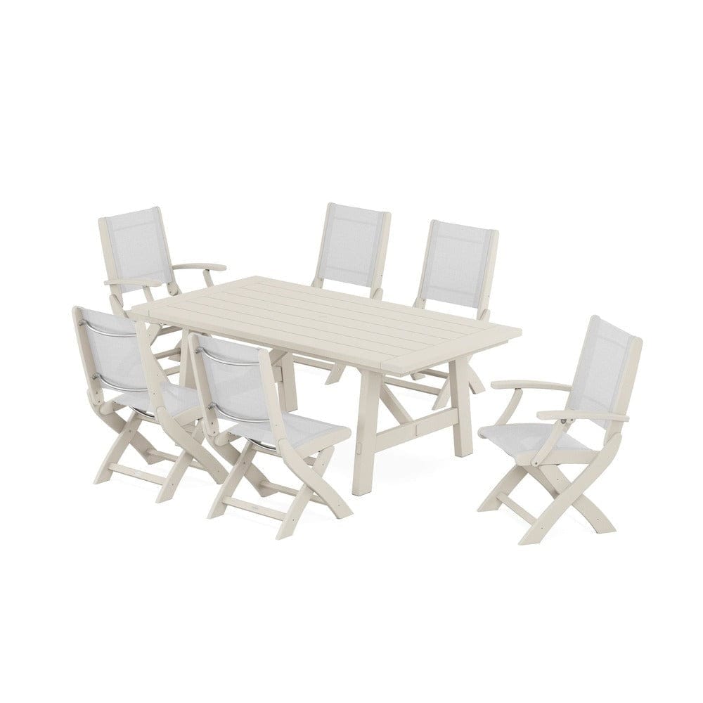 POLYWOOD® - Coastal Folding Chair 7-Piece Rustic Farmhouse Dining Set - PWS1078