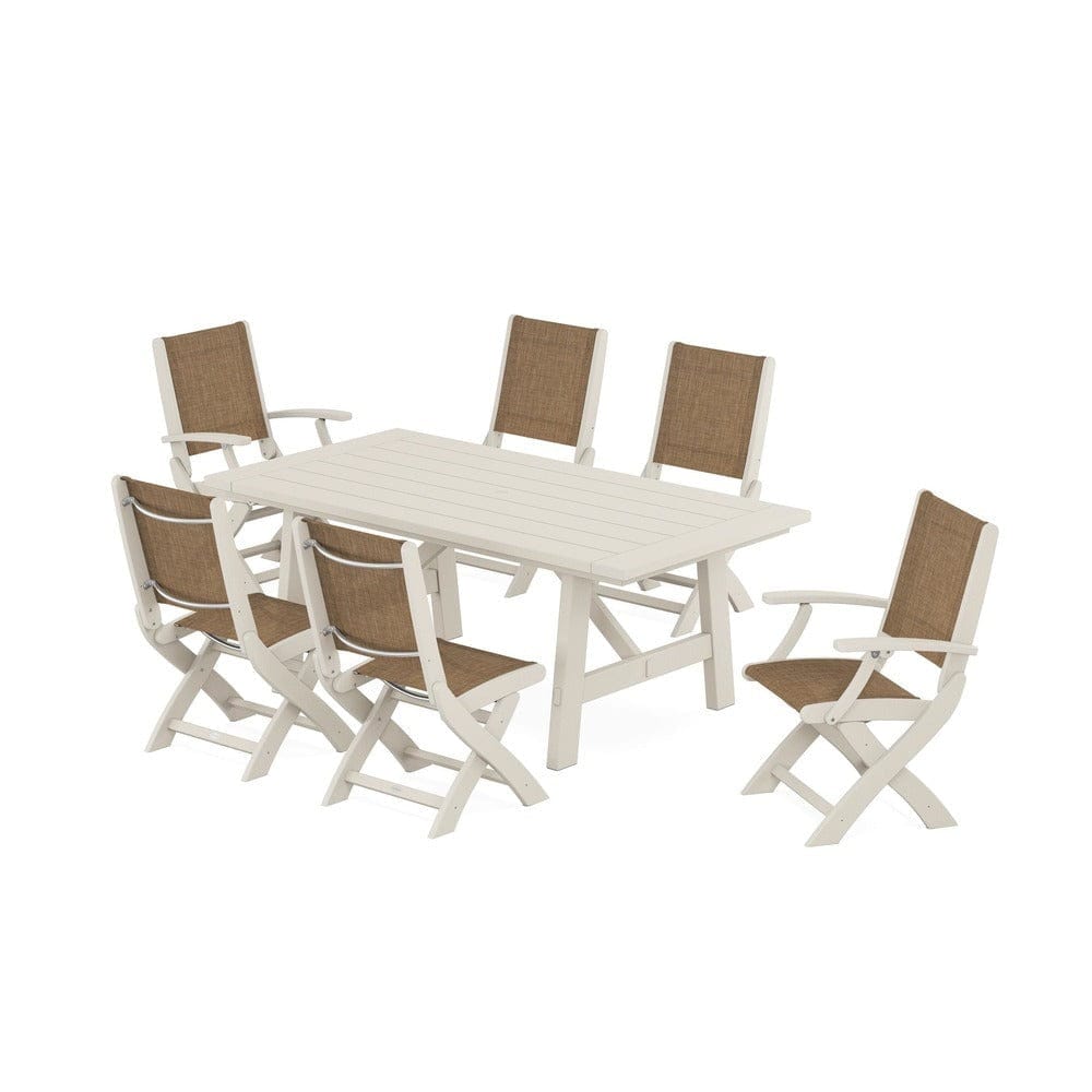 POLYWOOD® - Coastal Folding Chair 7-Piece Rustic Farmhouse Dining Set - PWS1078
