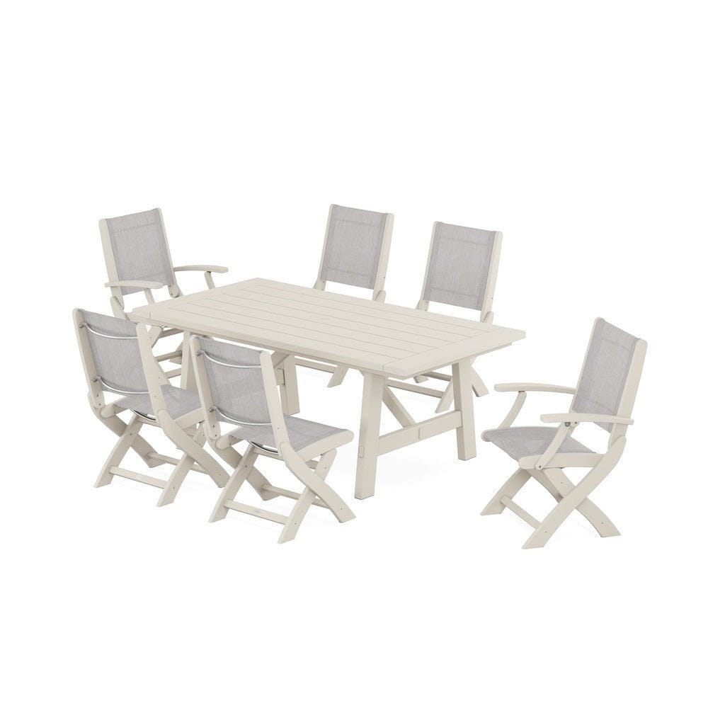 POLYWOOD® - Coastal Folding Chair 7-Piece Rustic Farmhouse Dining Set - PWS1078
