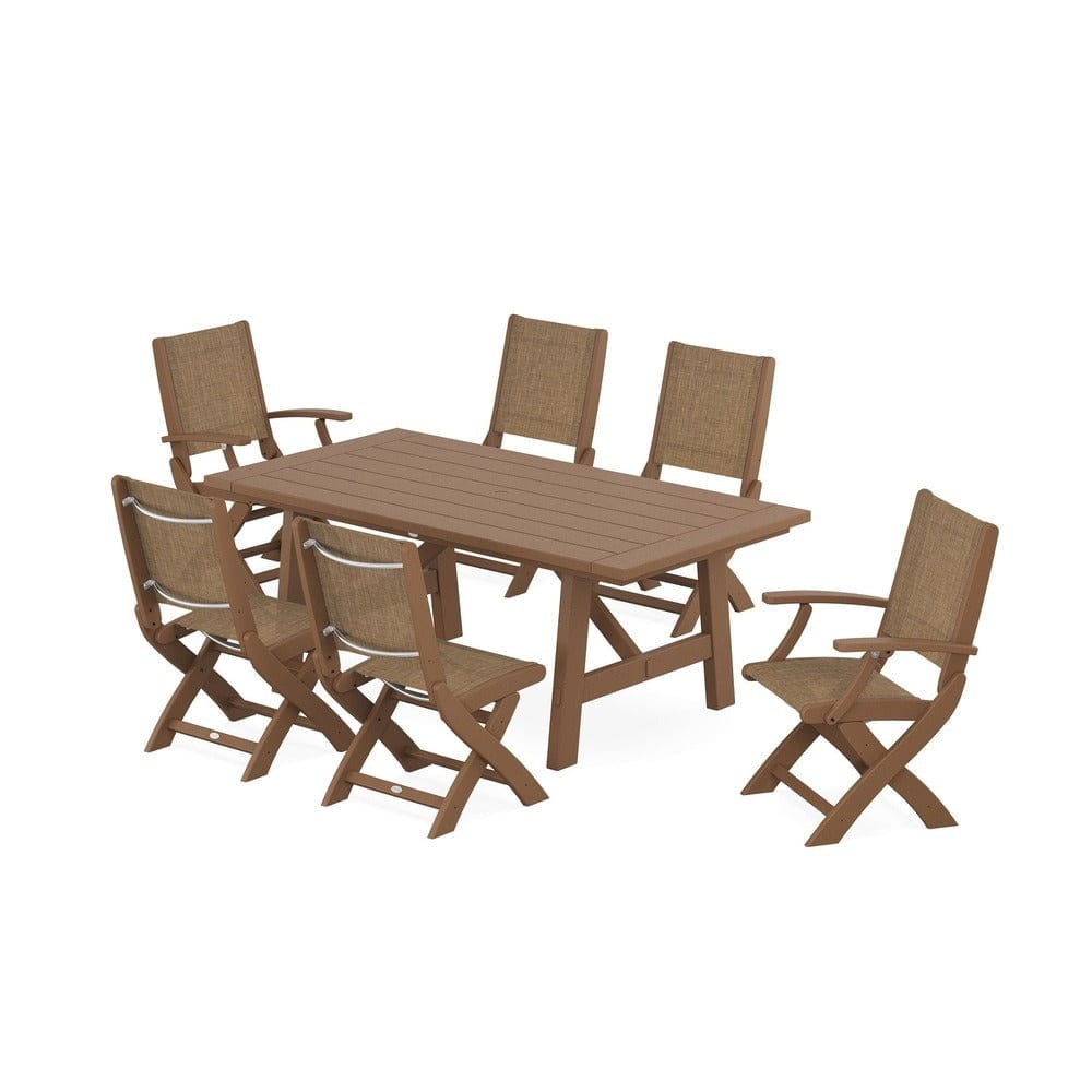 POLYWOOD® - Coastal Folding Chair 7-Piece Rustic Farmhouse Dining Set - PWS1078