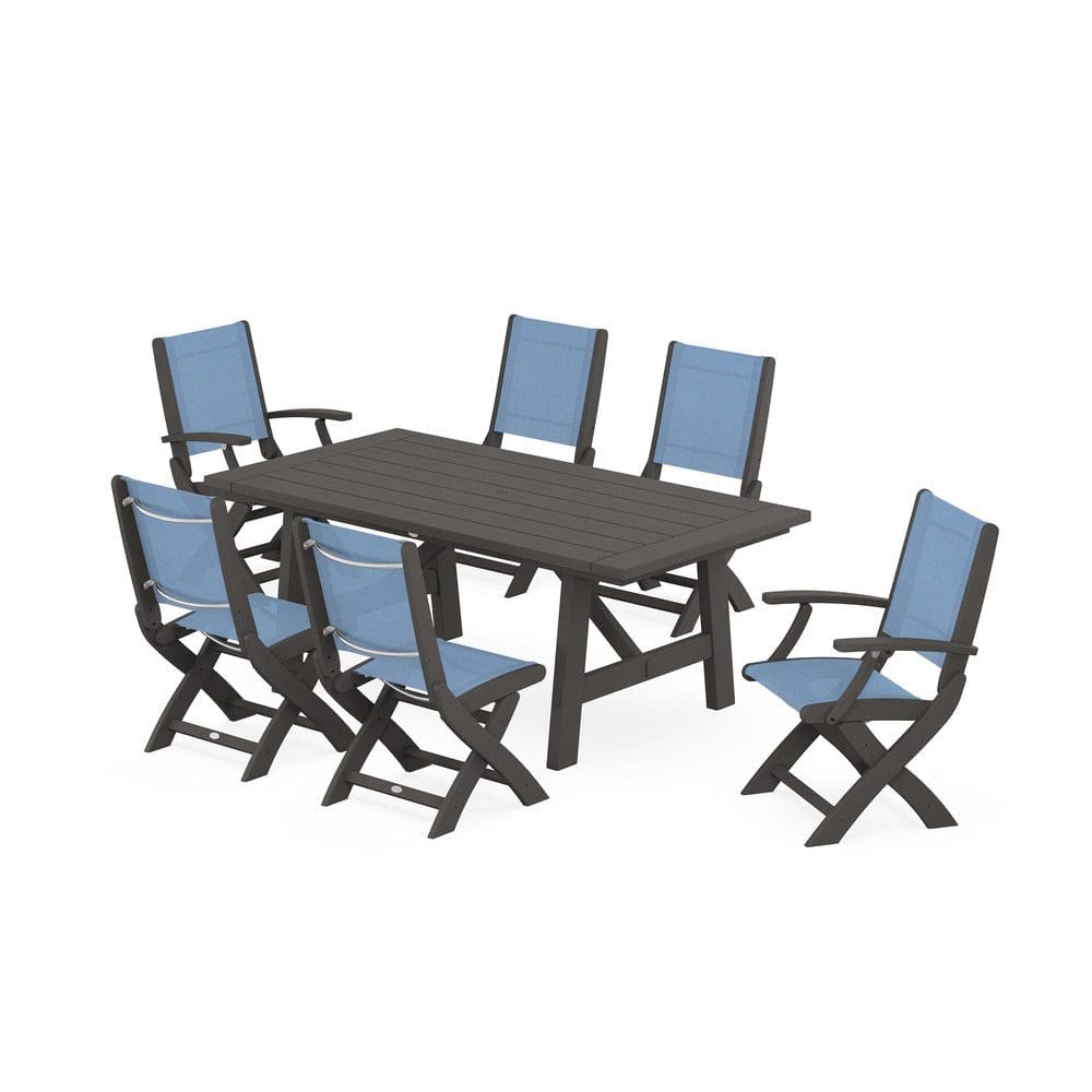 POLYWOOD® - Coastal Folding Chair 7-Piece Rustic Farmhouse Dining Set - PWS1078 Outdoor Furniture POLYWOOD®
