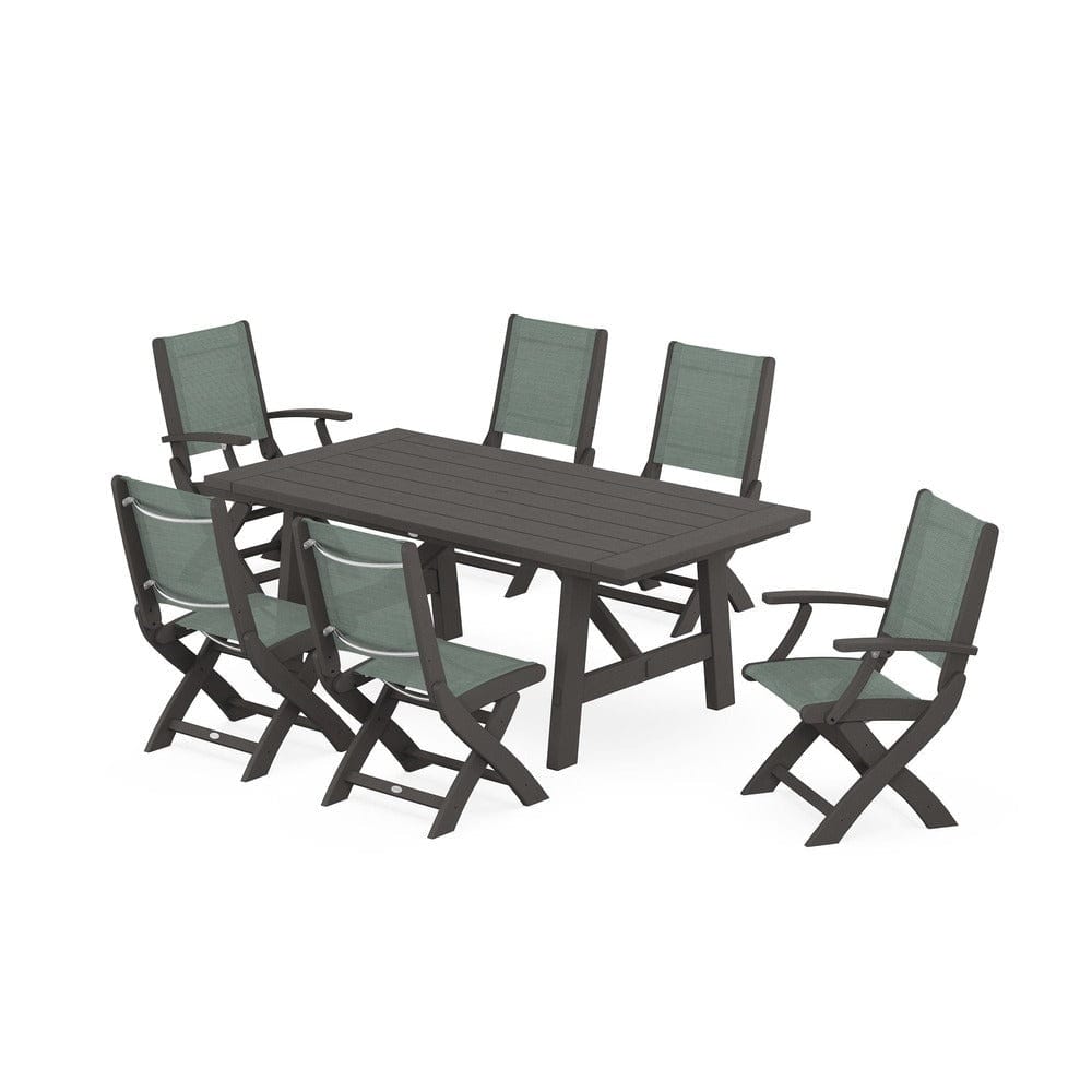 POLYWOOD® - Coastal Folding Chair 7-Piece Rustic Farmhouse Dining Set - PWS1078