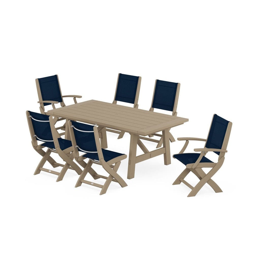 POLYWOOD® - Coastal Folding Chair 7-Piece Rustic Farmhouse Dining Set - PWS1078 Outdoor Furniture POLYWOOD®