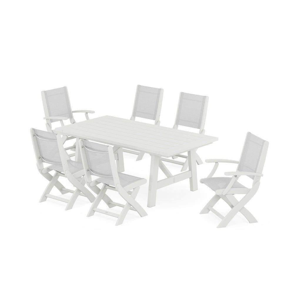 POLYWOOD® - Coastal Folding Chair 7-Piece Rustic Farmhouse Dining Set - PWS1078 Outdoor Furniture POLYWOOD®