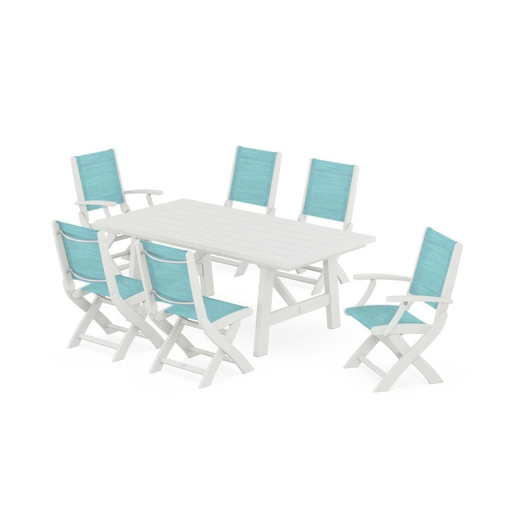 POLYWOOD® - Coastal Folding Chair 7-Piece Rustic Farmhouse Dining Set - PWS1078