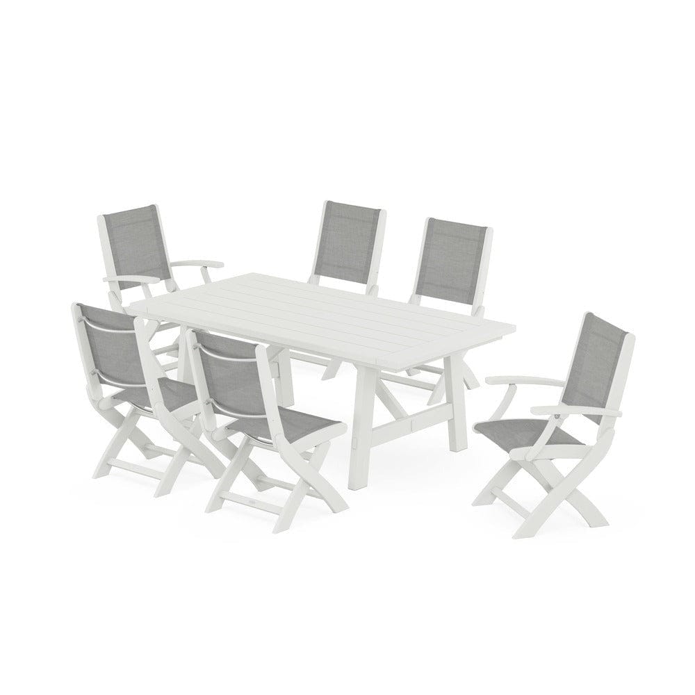 POLYWOOD® - Coastal Folding Chair 7-Piece Rustic Farmhouse Dining Set - PWS1078