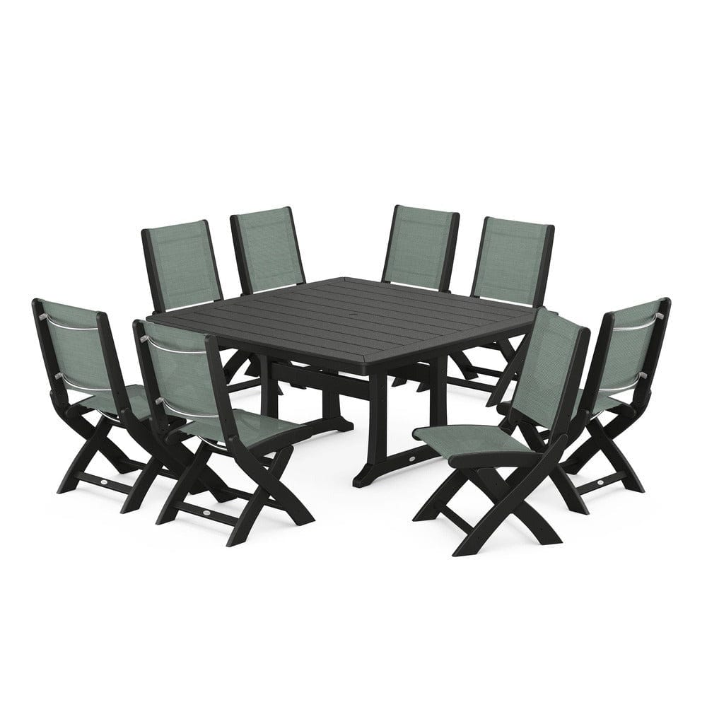 POLYWOOD® - Coastal Folding Side Chair 9-Piece Dining Set with Trestle Legs - PWS1113 Outdoor Furniture POLYWOOD®