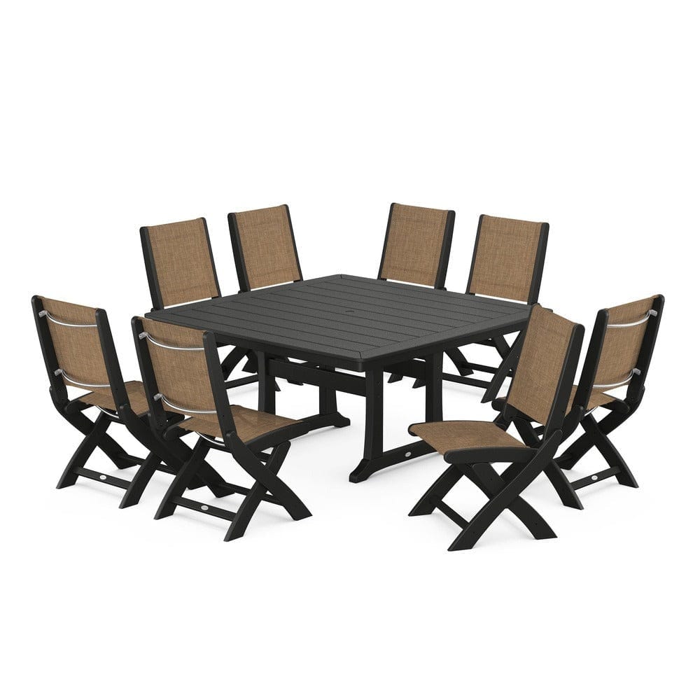 POLYWOOD® - Coastal Folding Side Chair 9-Piece Dining Set with Trestle Legs - PWS1113