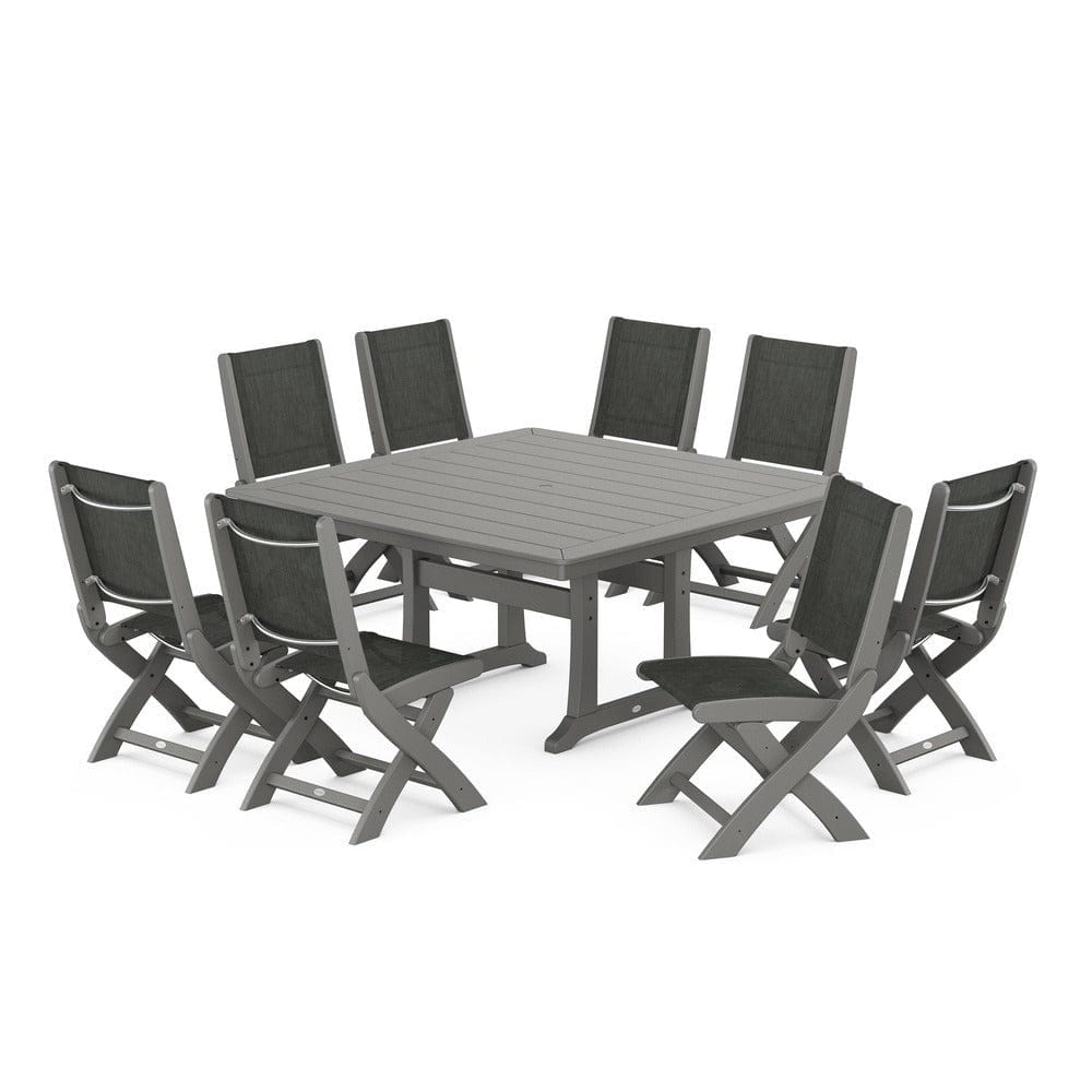 POLYWOOD® - Coastal Folding Side Chair 9-Piece Dining Set with Trestle Legs - PWS1113