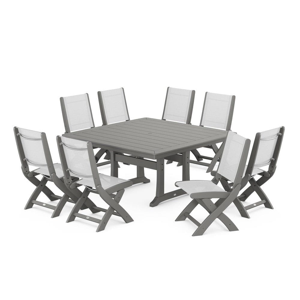 POLYWOOD® - Coastal Folding Side Chair 9-Piece Dining Set with Trestle Legs - PWS1113