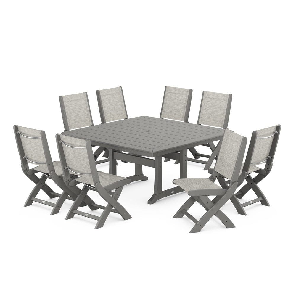 POLYWOOD® - Coastal Folding Side Chair 9-Piece Dining Set with Trestle Legs - PWS1113 Outdoor Furniture POLYWOOD®