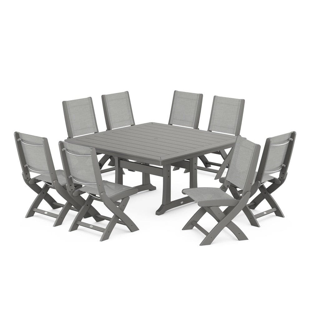 POLYWOOD® - Coastal Folding Side Chair 9-Piece Dining Set with Trestle Legs - PWS1113