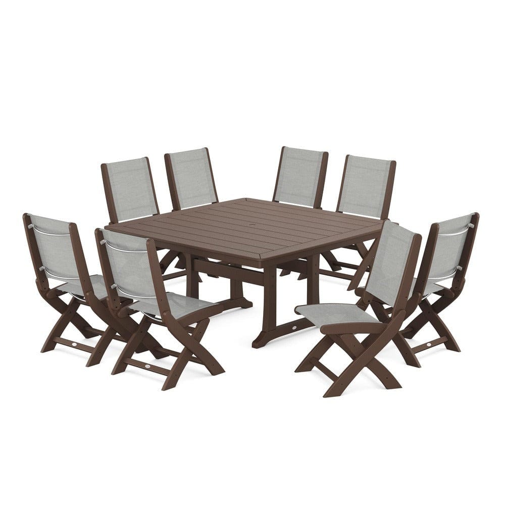 POLYWOOD® - Coastal Folding Side Chair 9-Piece Dining Set with Trestle Legs - PWS1113
