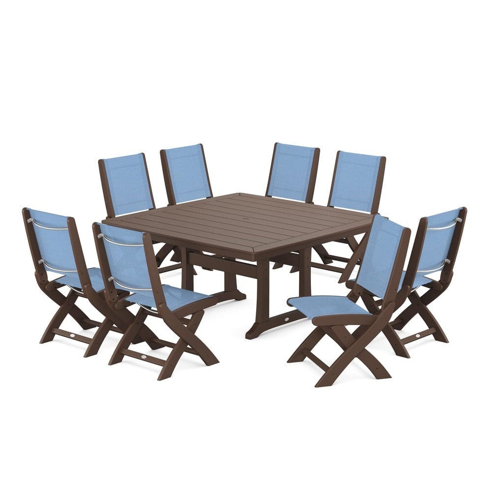 POLYWOOD® - Coastal Folding Side Chair 9-Piece Dining Set with Trestle Legs - PWS1113