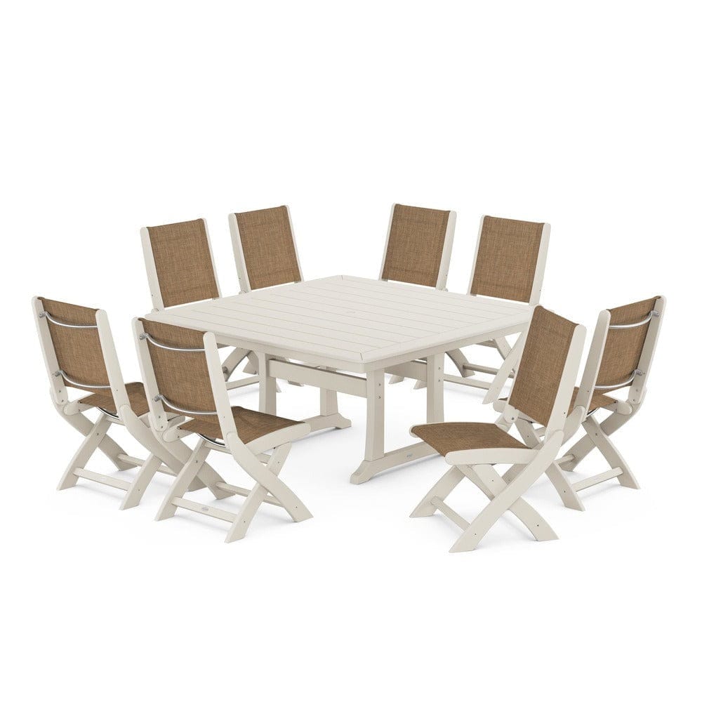 POLYWOOD® - Coastal Folding Side Chair 9-Piece Dining Set with Trestle Legs - PWS1113