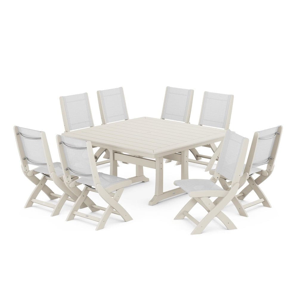 POLYWOOD® - Coastal Folding Side Chair 9-Piece Dining Set with Trestle Legs - PWS1113