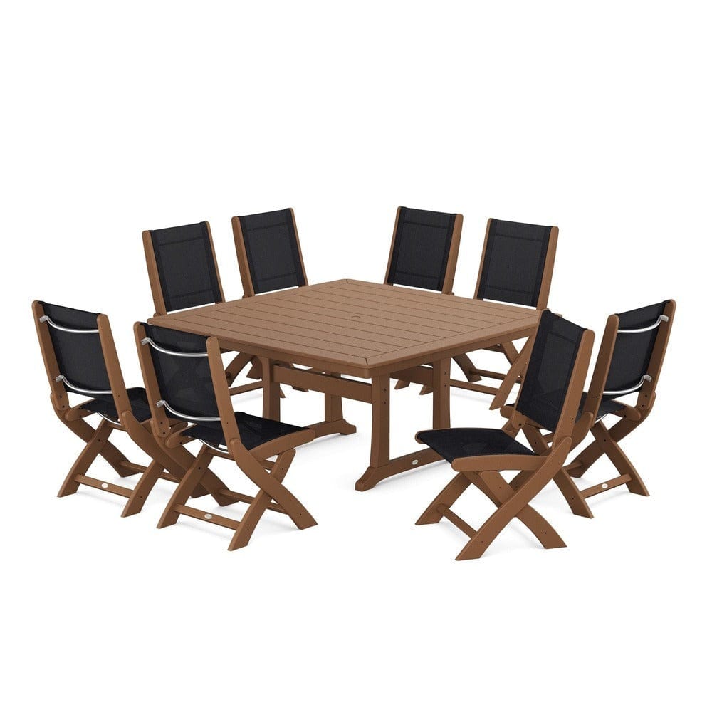 POLYWOOD® - Coastal Folding Side Chair 9-Piece Dining Set with Trestle Legs - PWS1113 Outdoor Furniture POLYWOOD®