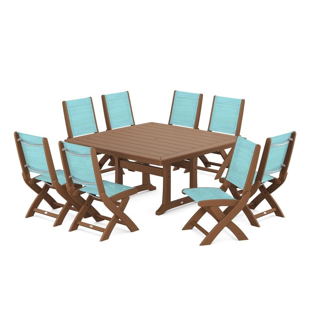 POLYWOOD® - Coastal Folding Side Chair 9-Piece Dining Set with Trestle Legs - PWS1113