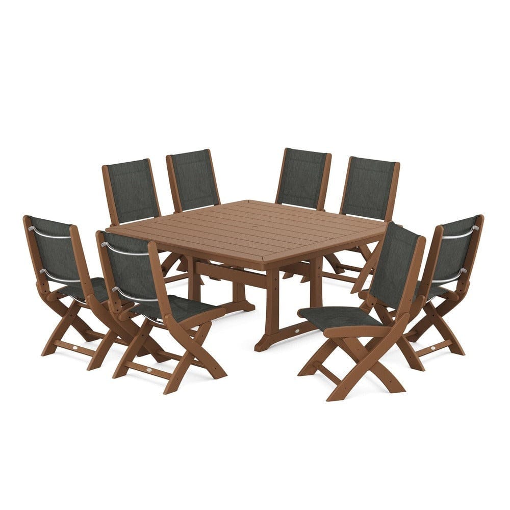 POLYWOOD® - Coastal Folding Side Chair 9-Piece Dining Set with Trestle Legs - PWS1113