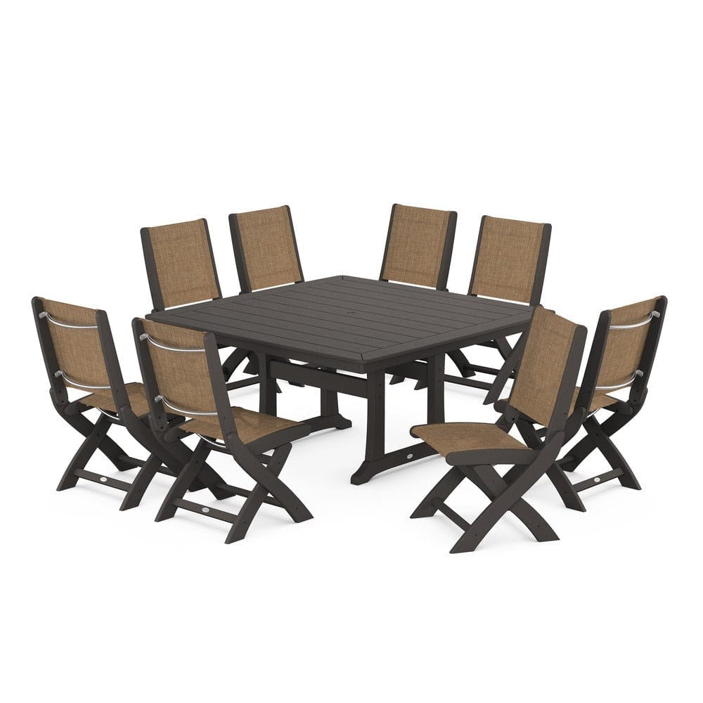 POLYWOOD® - Coastal Folding Side Chair 9-Piece Dining Set with Trestle Legs - PWS1113 Outdoor Furniture POLYWOOD®