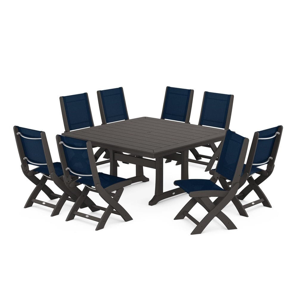 POLYWOOD® - Coastal Folding Side Chair 9-Piece Dining Set with Trestle Legs - PWS1113