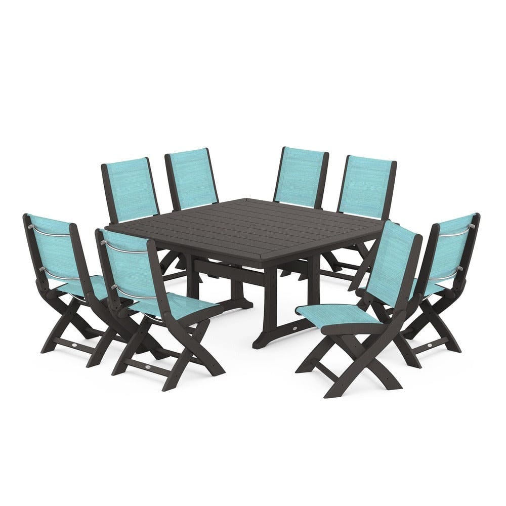 POLYWOOD® - Coastal Folding Side Chair 9-Piece Dining Set with Trestle Legs - PWS1113 Outdoor Furniture POLYWOOD®
