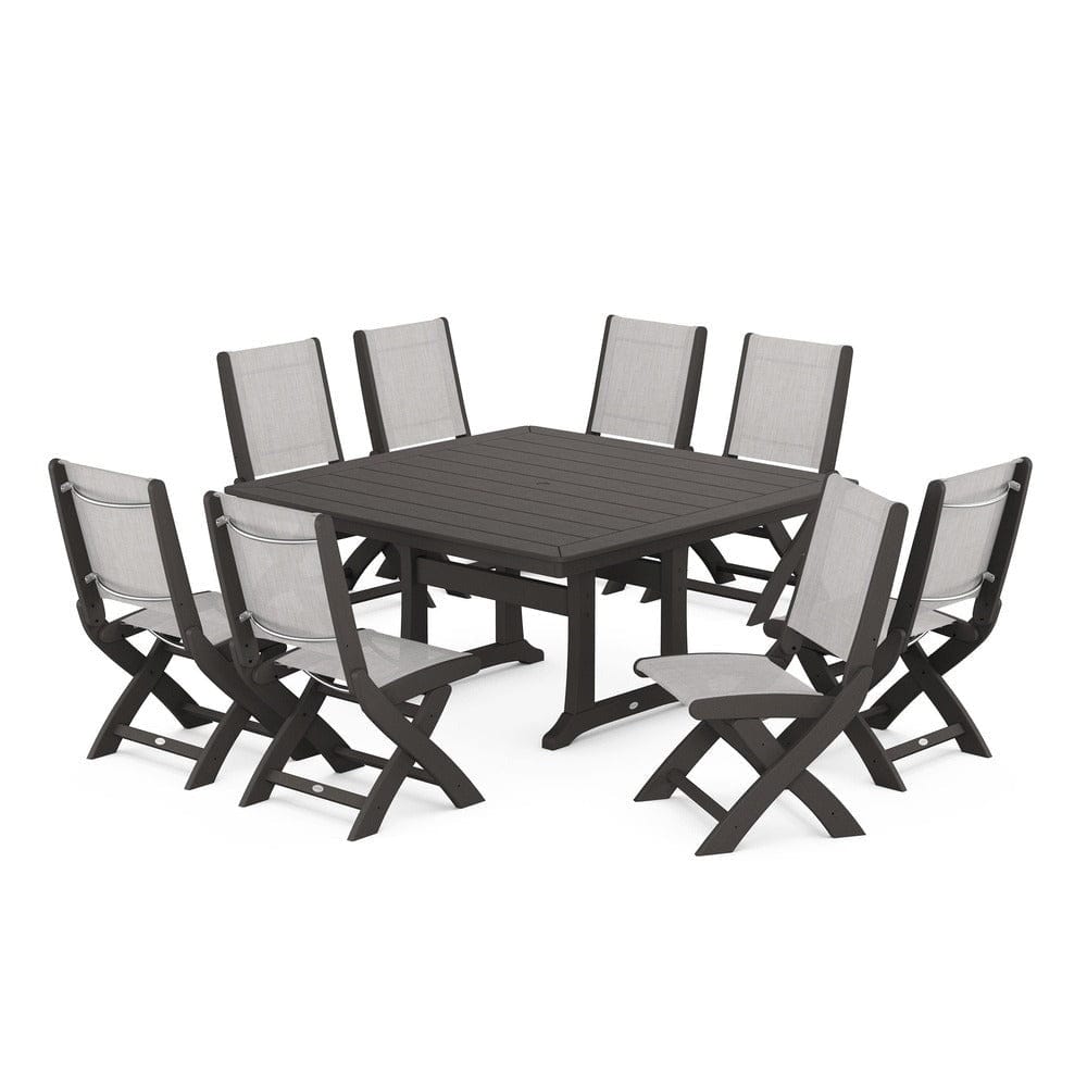 POLYWOOD® - Coastal Folding Side Chair 9-Piece Dining Set with Trestle Legs - PWS1113 Outdoor Furniture POLYWOOD®