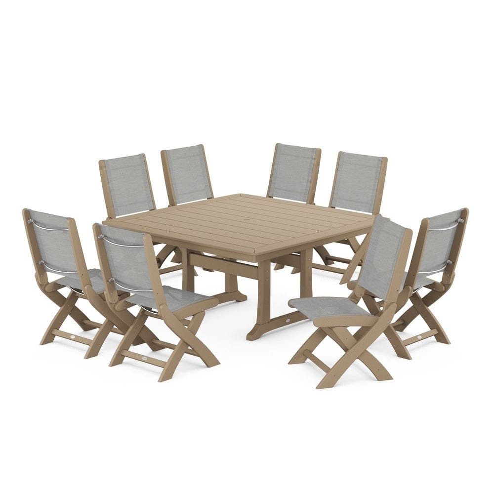 POLYWOOD® - Coastal Folding Side Chair 9-Piece Dining Set with Trestle Legs - PWS1113