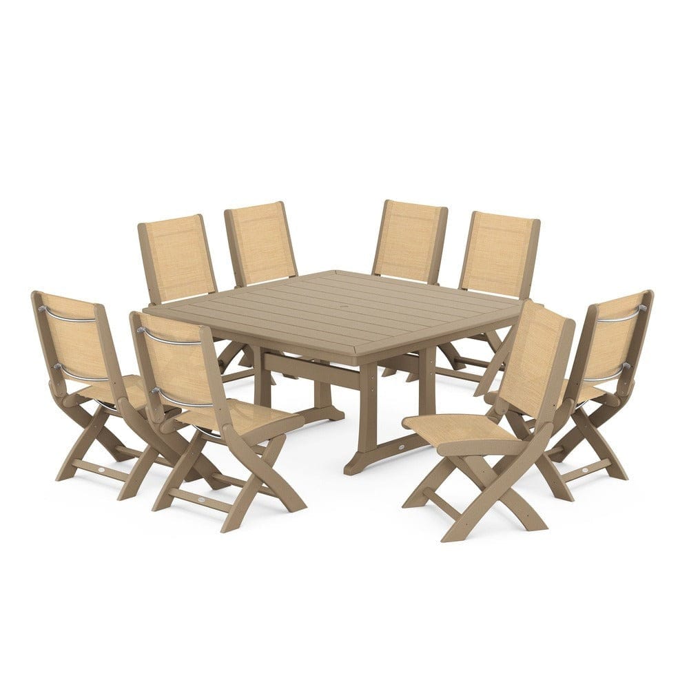 POLYWOOD® - Coastal Folding Side Chair 9-Piece Dining Set with Trestle Legs - PWS1113