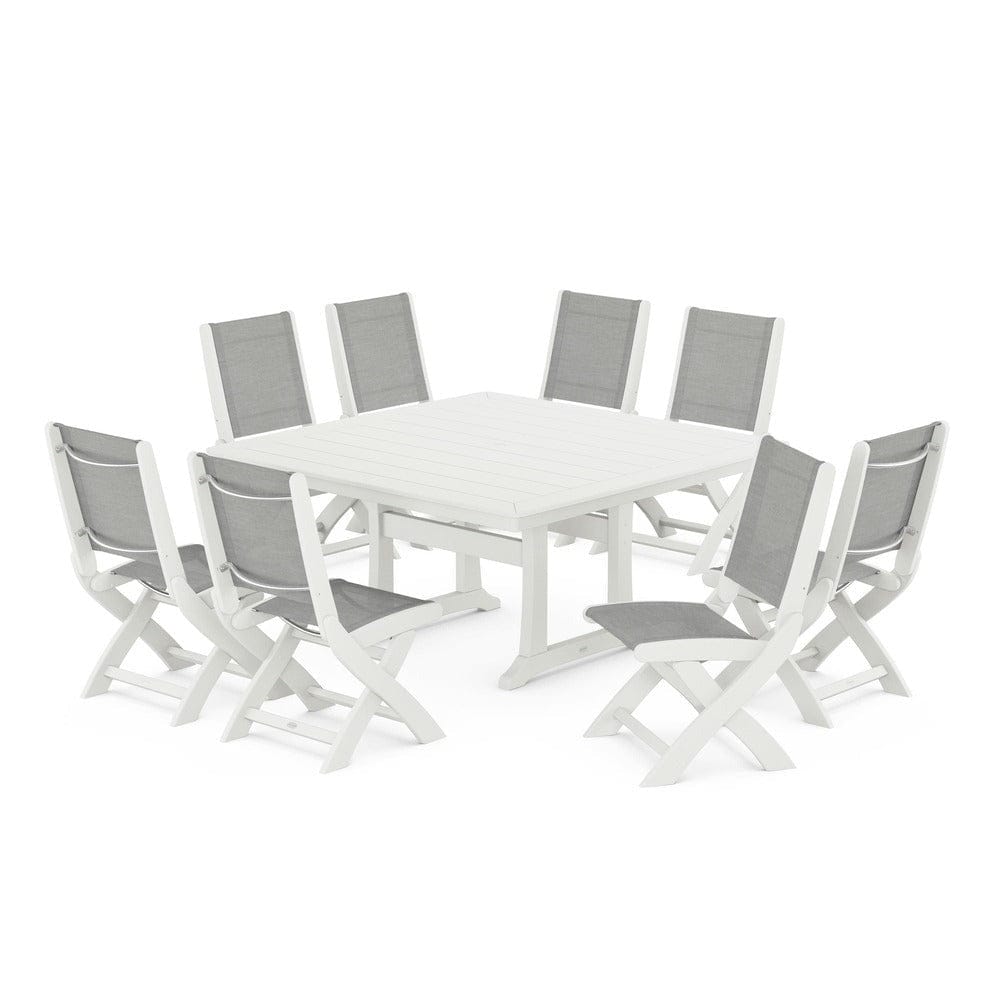 POLYWOOD® - Coastal Folding Side Chair 9-Piece Dining Set with Trestle Legs - PWS1113