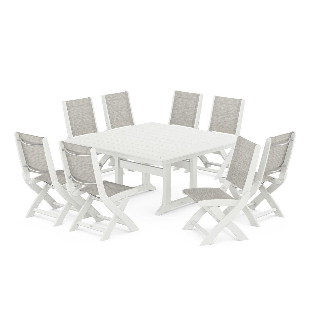 POLYWOOD® - Coastal Folding Side Chair 9-Piece Dining Set with Trestle Legs - PWS1113