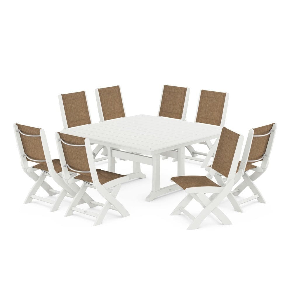 POLYWOOD® - Coastal Folding Side Chair 9-Piece Dining Set with Trestle Legs - PWS1113