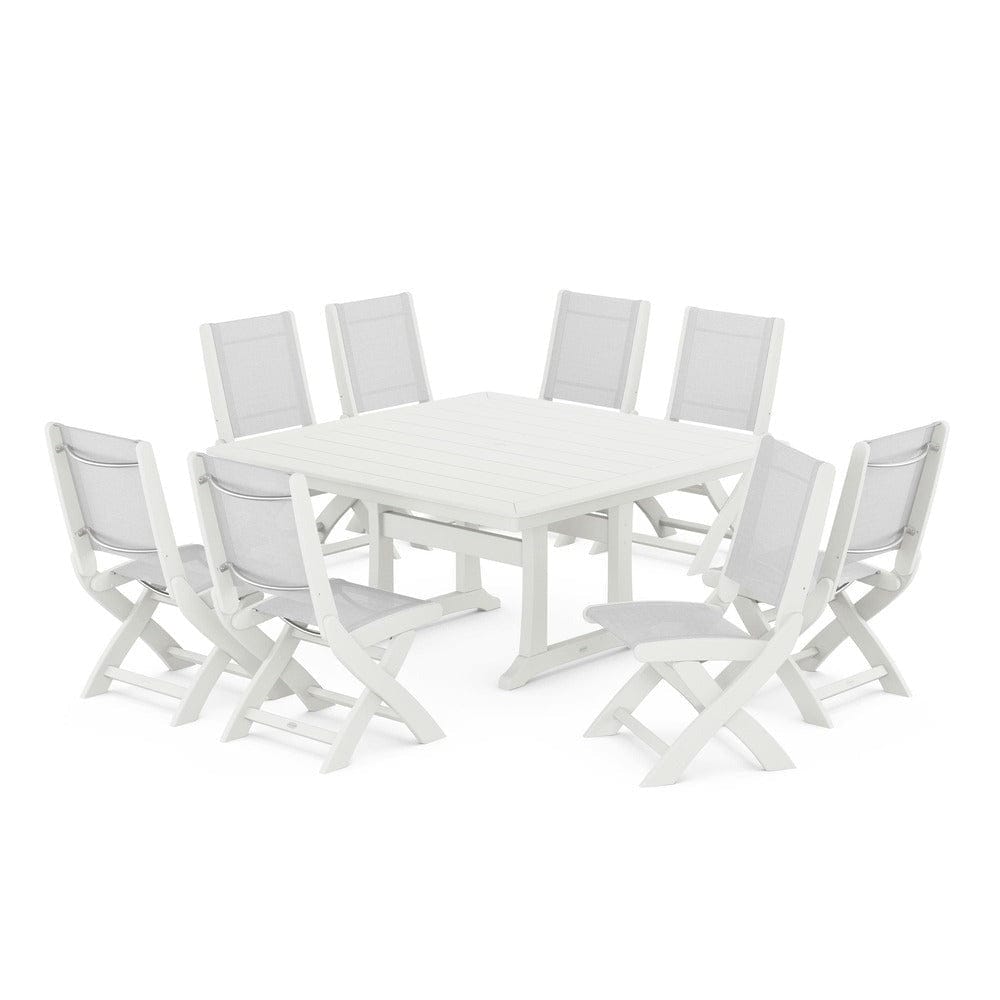 POLYWOOD® - Coastal Folding Side Chair 9-Piece Dining Set with Trestle Legs - PWS1113