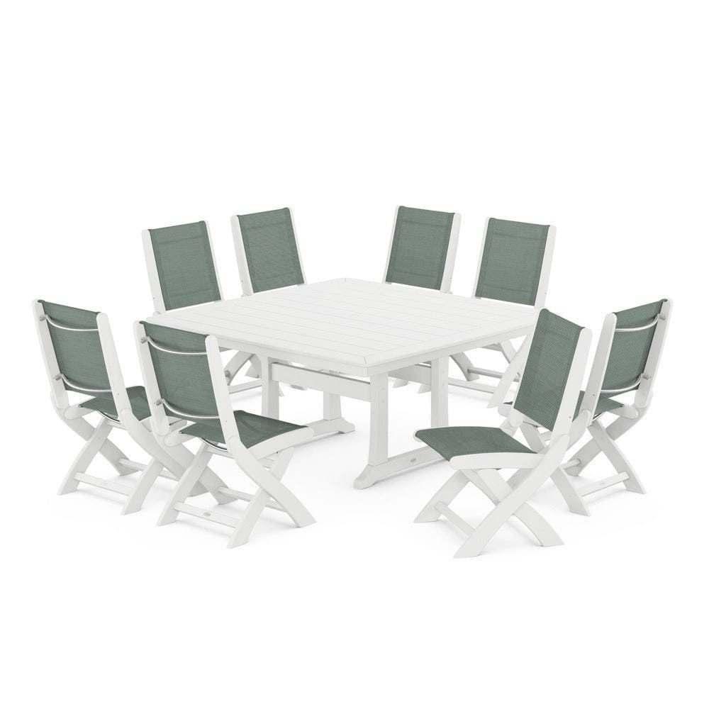 POLYWOOD® - Coastal Folding Side Chair 9-Piece Dining Set with Trestle Legs - PWS1113