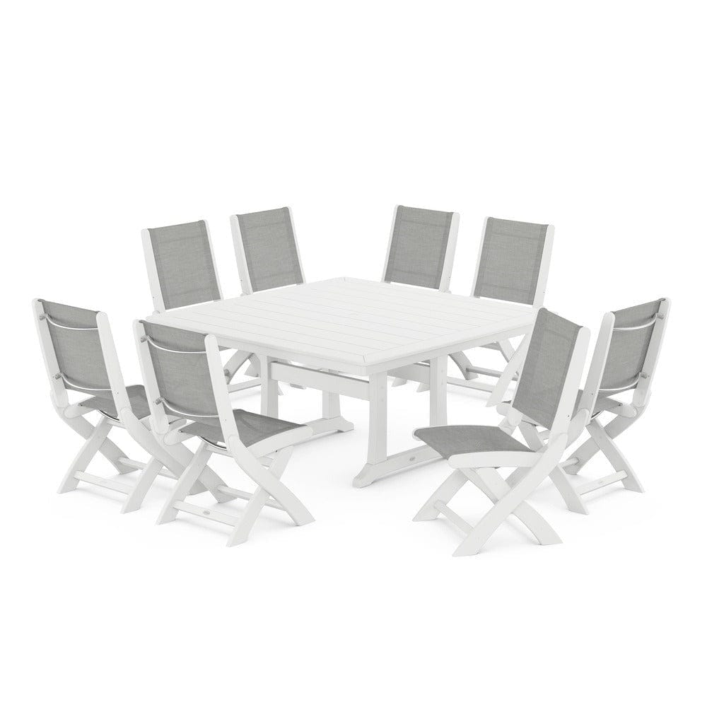 POLYWOOD® - Coastal Folding Side Chair 9-Piece Dining Set with Trestle Legs - PWS1113 Outdoor Furniture POLYWOOD®