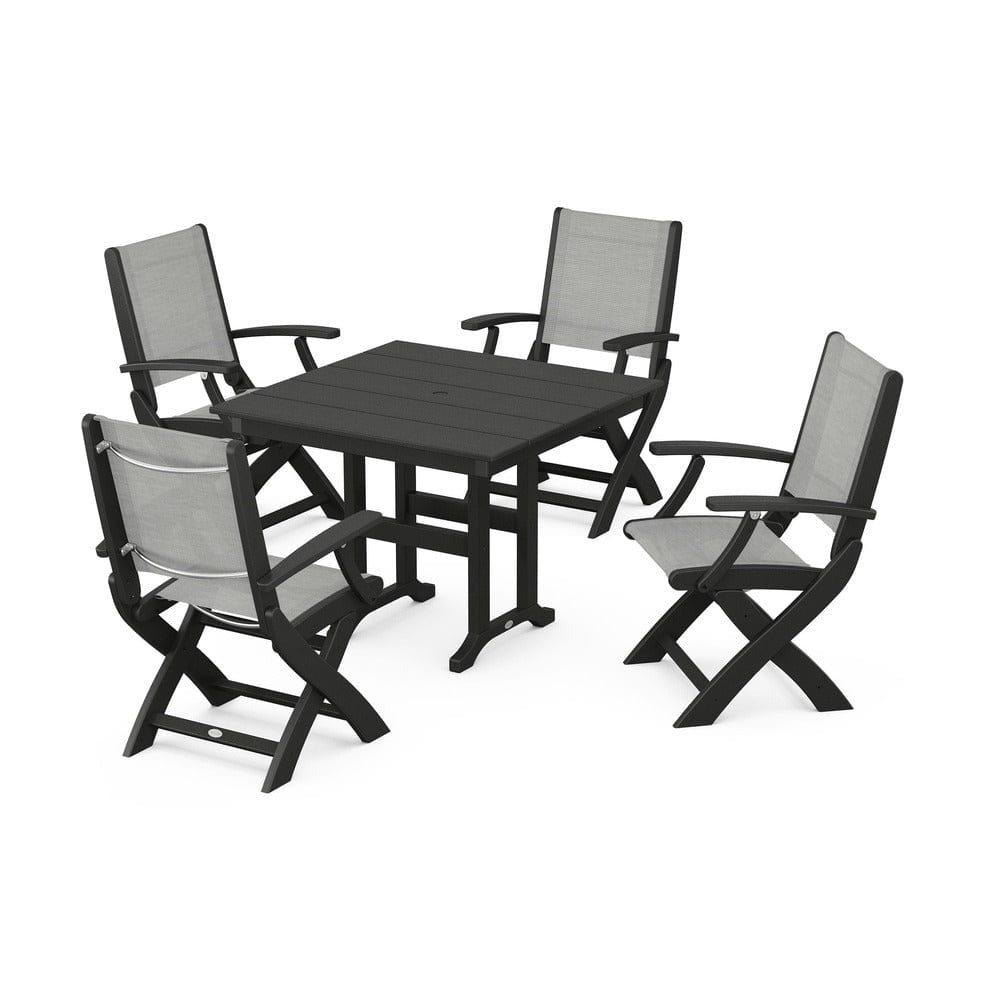 POLYWOOD® - Coastal Folding Chair 5-Piece Farmhouse Dining Set - PWS1142