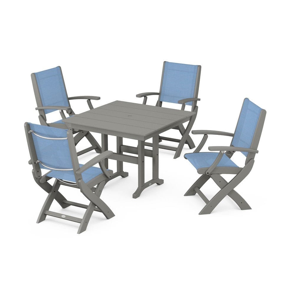 POLYWOOD® - Coastal Folding Chair 5-Piece Farmhouse Dining Set - PWS1142