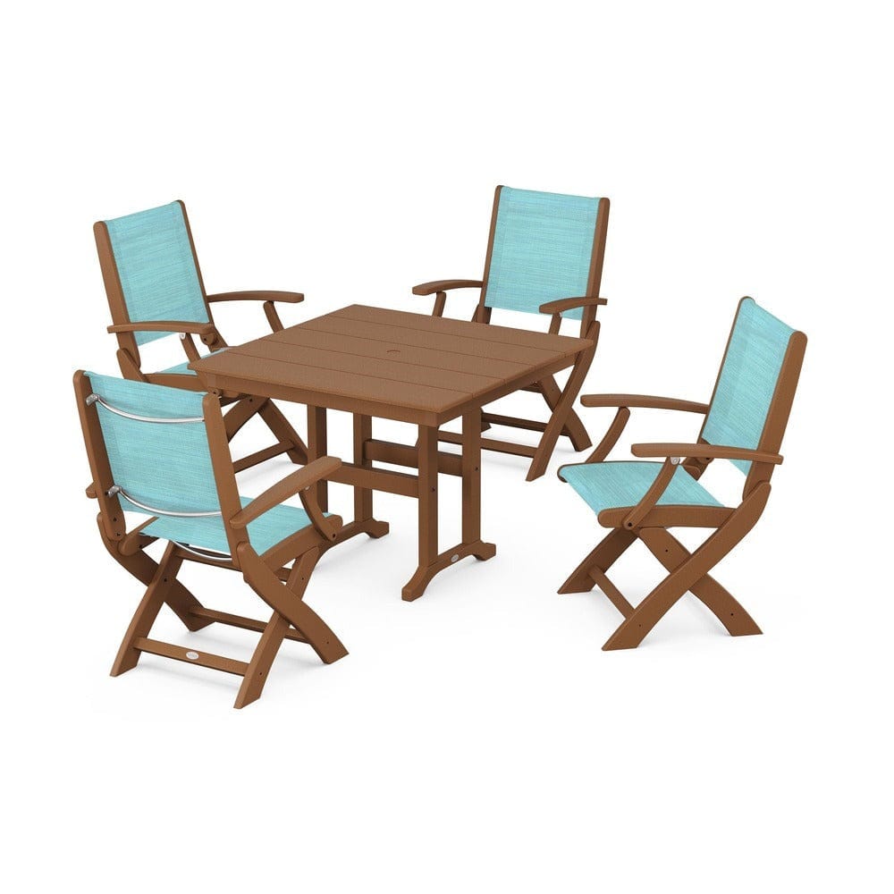 POLYWOOD® - Coastal Folding Chair 5-Piece Farmhouse Dining Set - PWS1142