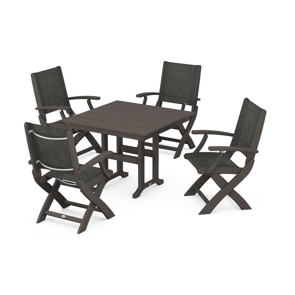 POLYWOOD® - Coastal Folding Chair 5-Piece Farmhouse Dining Set - PWS1142