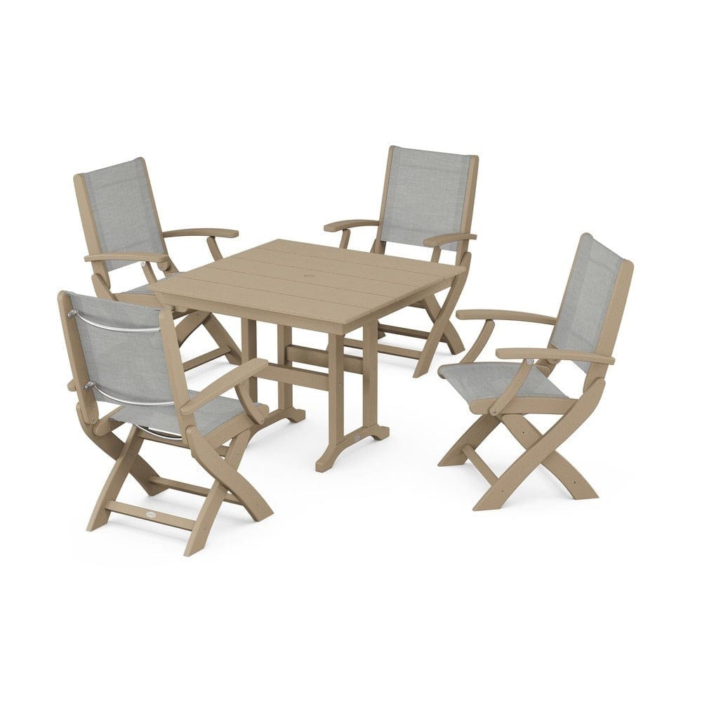 POLYWOOD® - Coastal Folding Chair 5-Piece Farmhouse Dining Set - PWS1142